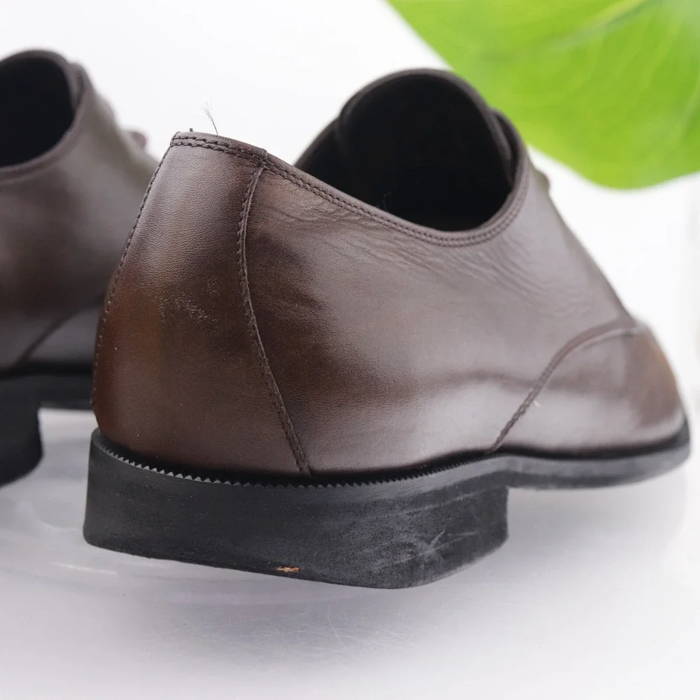 Ermenegildo Zegna Mens Oxford Size 10 Brown Leather Square Toe Dress Shoes Italy
